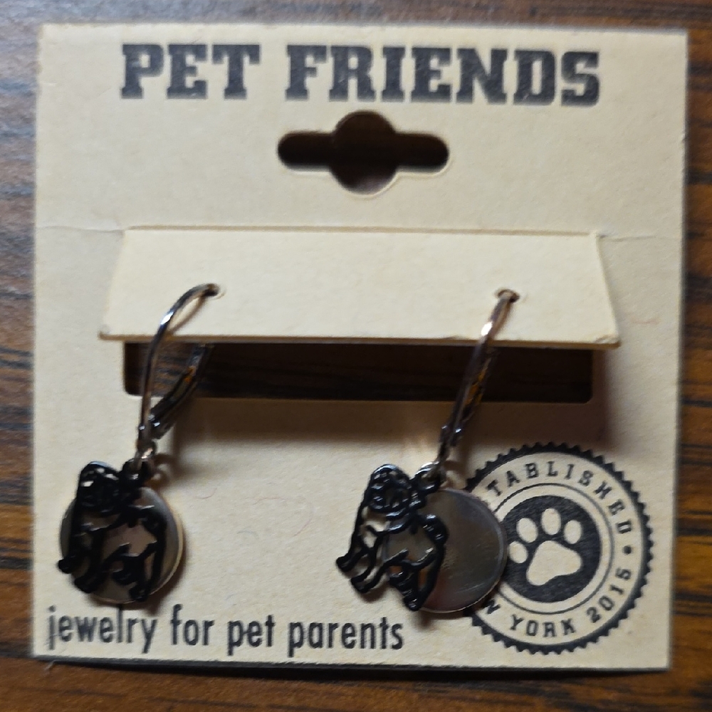 Pet Friends Black Dog Looks Like A Pug Earrings Retail $18